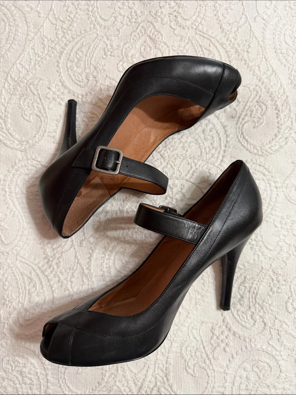 Ciao Bella Size 10 Black Peep-Toe Mary Jane High Heels